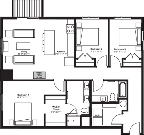 a floor plan of a house with bedrooms and a living room